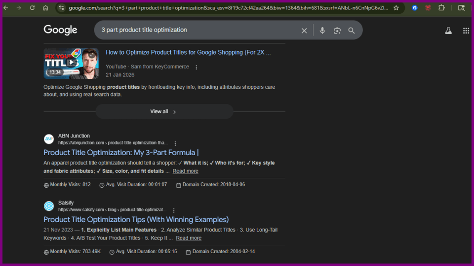 Product Title Opt SERP